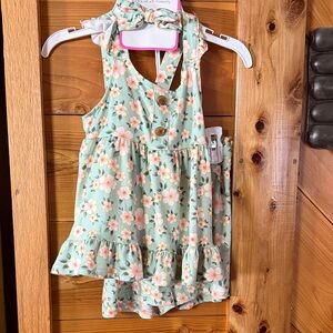 Little Lass Mint Floral Kids Matching Set